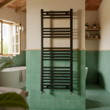 Mattschwarzer Handtuchwärmer, Mittenabstand 45, Höhe 120, Breite 50
