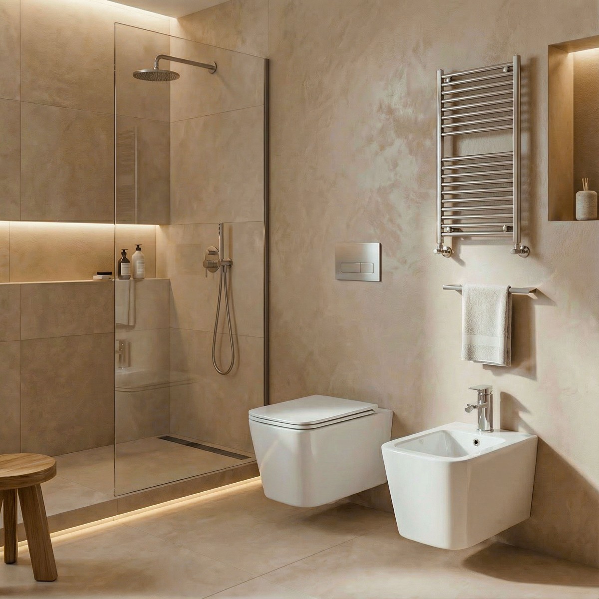 Greta Wand-WC und Bidet in glänzendem Weiß