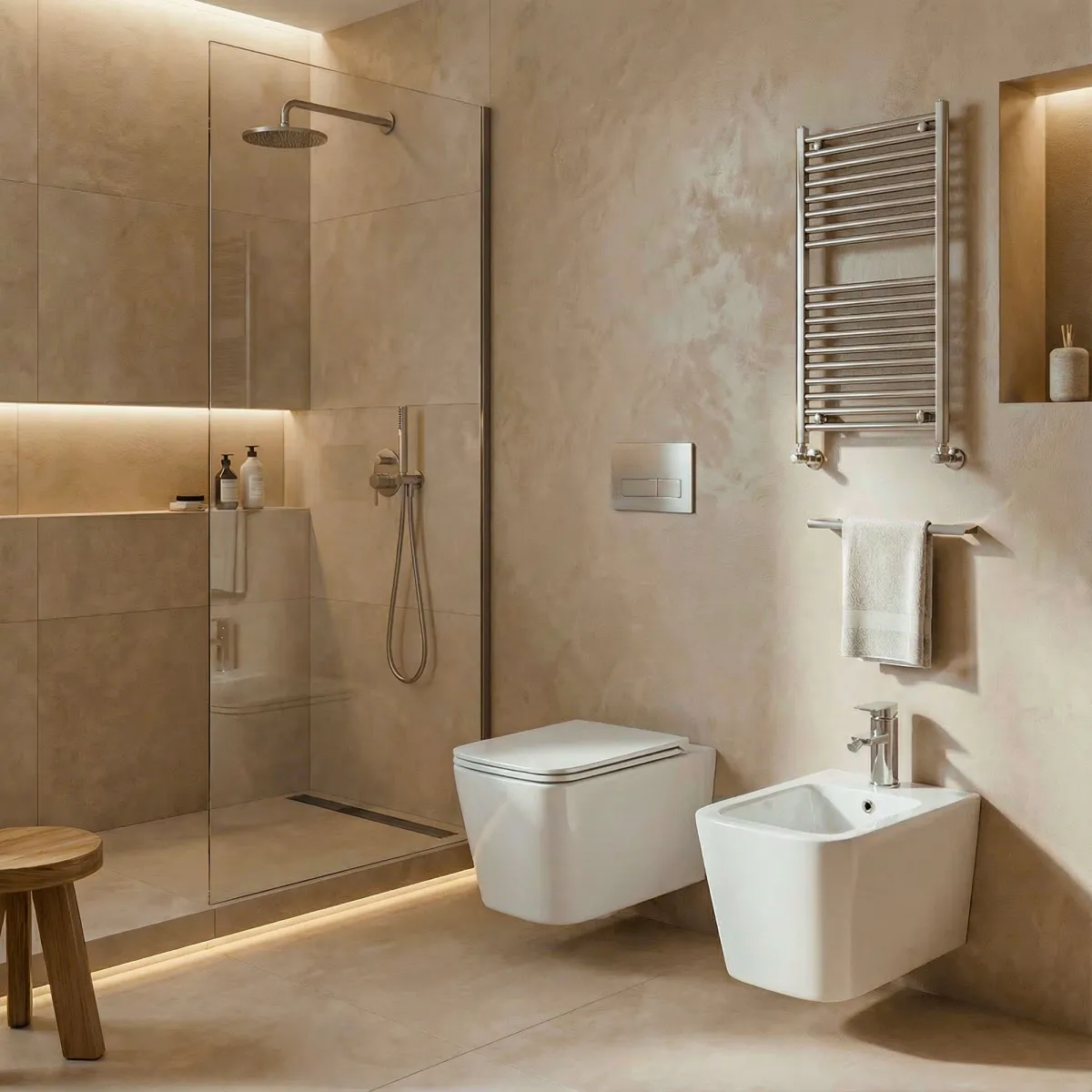 Toilettes et bidet carrés suspendus Henry blanc brillant