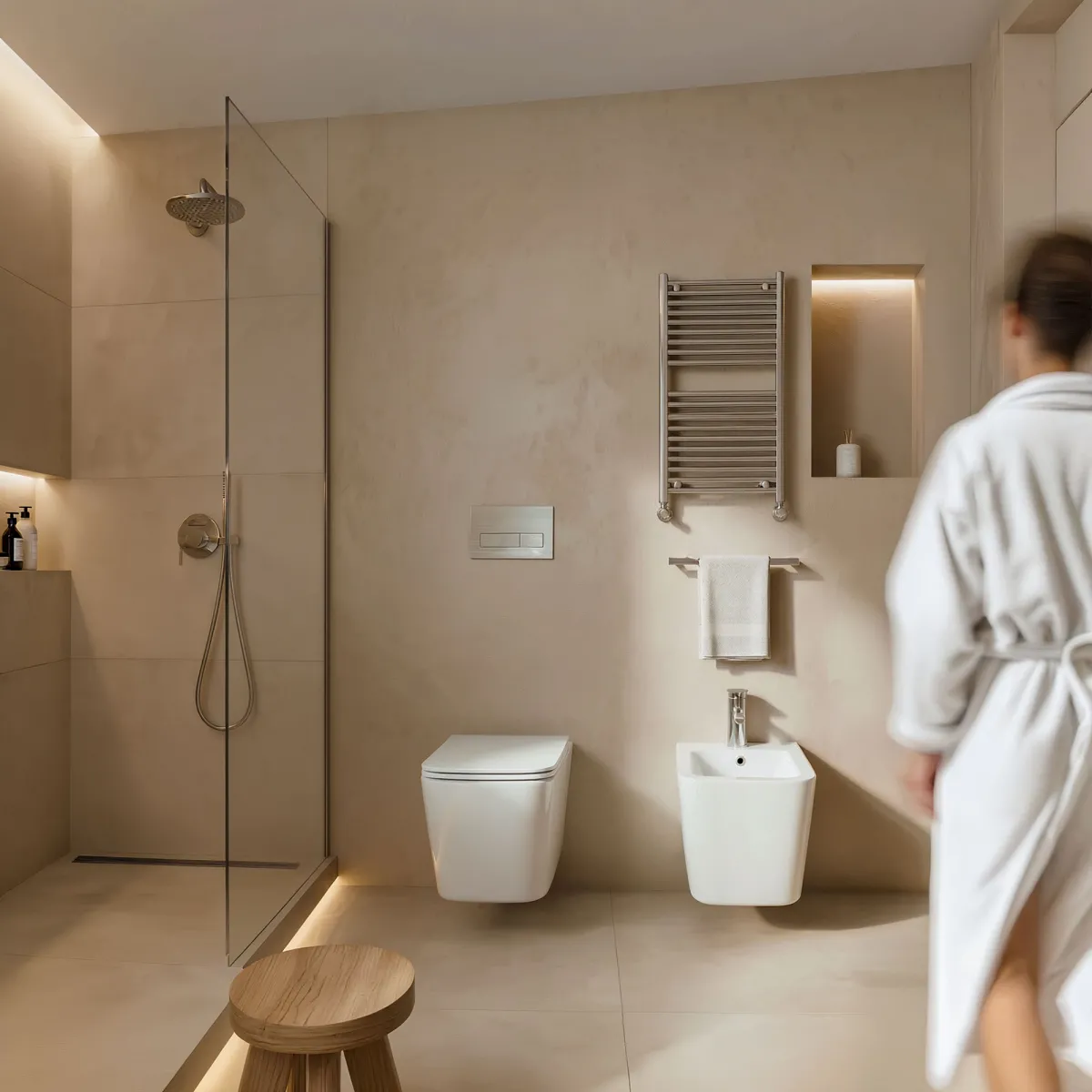 Toilettes et bidet carrés suspendus Henry blanc brillant