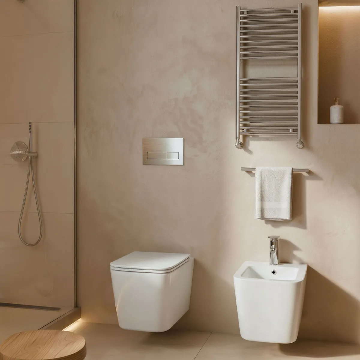 Toilettes et bidet carrés suspendus Henry blanc brillant