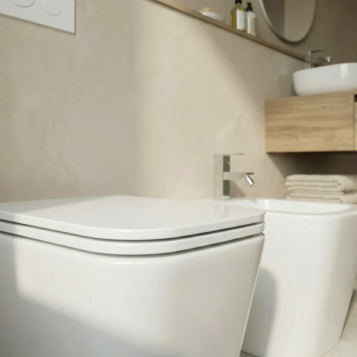 Toilettes et bidet carrés blancs brillants Henry