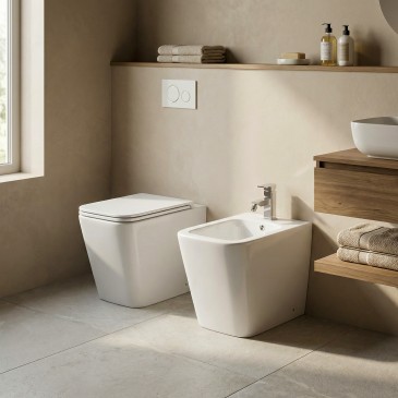 Ensemble sanitaire carré blanc brillant Greta pour toilettes et bidet