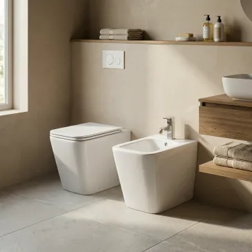 Toilettes et bidet carrés blancs brillants Henry