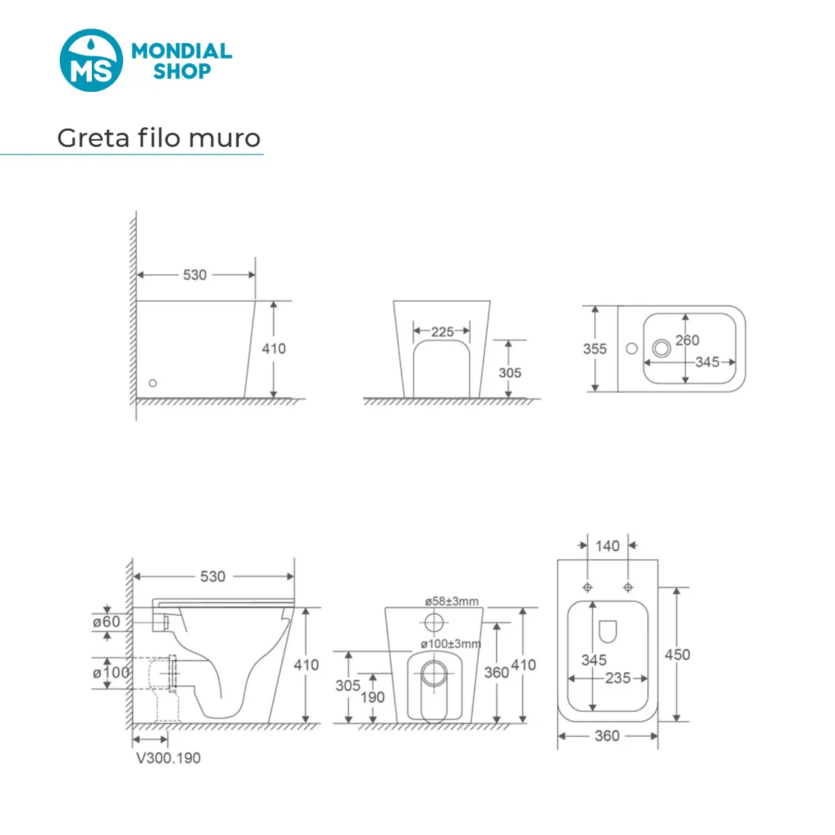 Toilettes et bidet carrés blancs brillants Henry