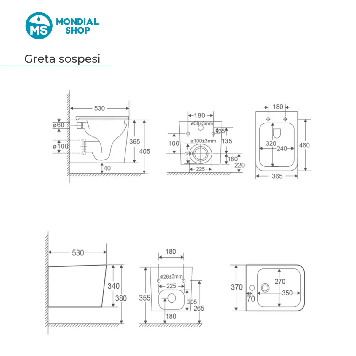 Henry Wand-WC und Bidet, glänzend weiß, quadratisch