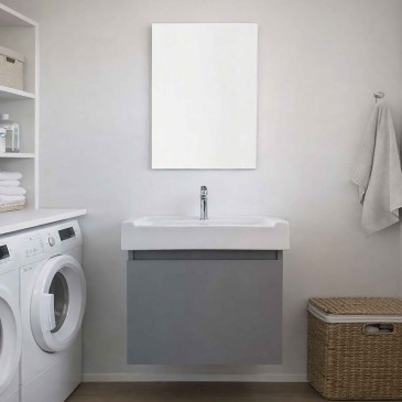 Évier en céramique PIRANA 60 x 53 cm et meuble sous-évier en bois – Spacieux et multifonctionnel
