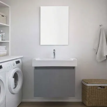 Évier en céramique PIRANA 60 x 53 cm et meuble sous-évier en bois – Spacieux et multifonctionnel