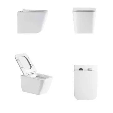 Toilettes et bidet carrés suspendus Henry blanc brillant