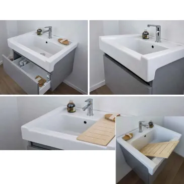 Mobile Lavatoio 60×53 cm Olmo Scuro Piano Vasca Ceramica PIRANA