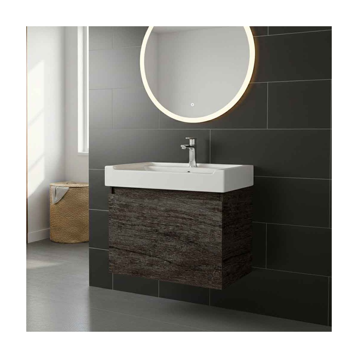 Mobile Lavatoio 60×53 cm Olmo Scuro Piano Vasca Ceramica...