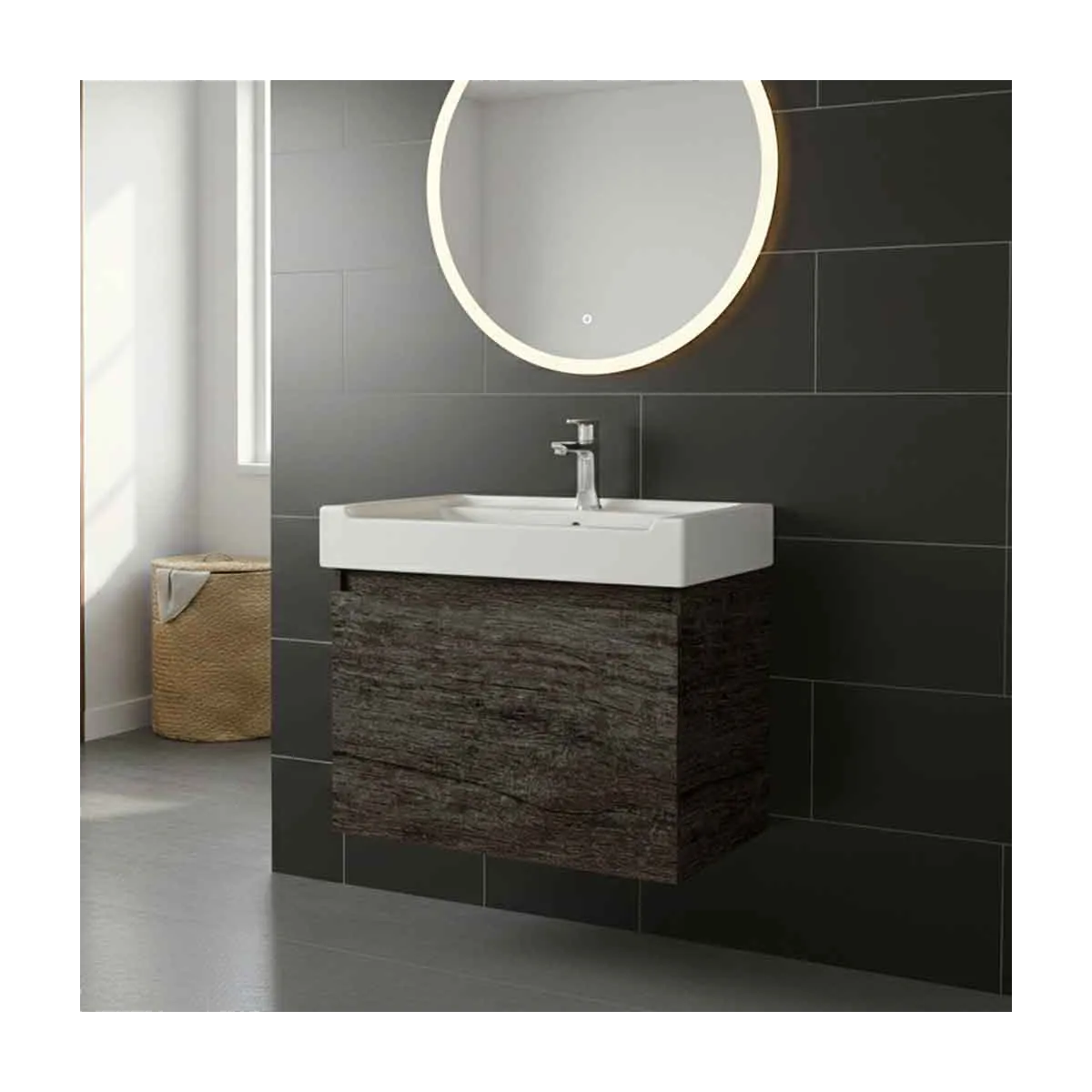 Mobile Lavatoio 60×53 cm Olmo Scuro Piano Vasca Ceramica PIRANA