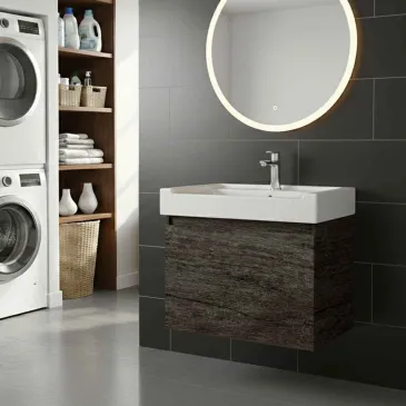 Meuble sous-vasque en orme foncé 60×53 cm avec vasque en céramique PIRANA