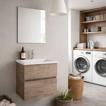 Hängender Waschschrank mit Waschbecken ohne Presse in Natural Olmo