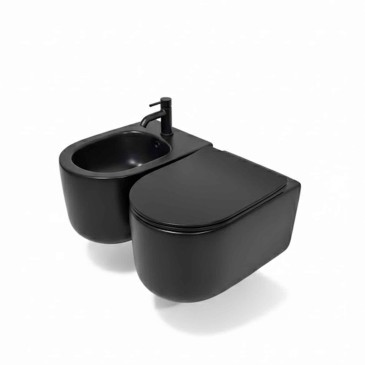 Sanitari sospesi nero opaco con sedile soft close NUVOLA