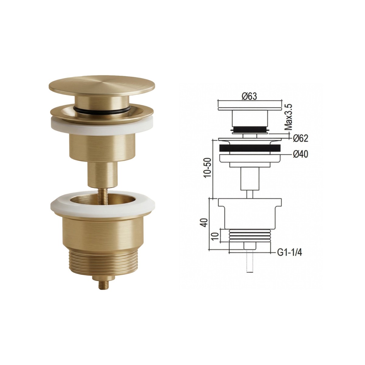 Piletta di scarico clic clac oro universale lavabo