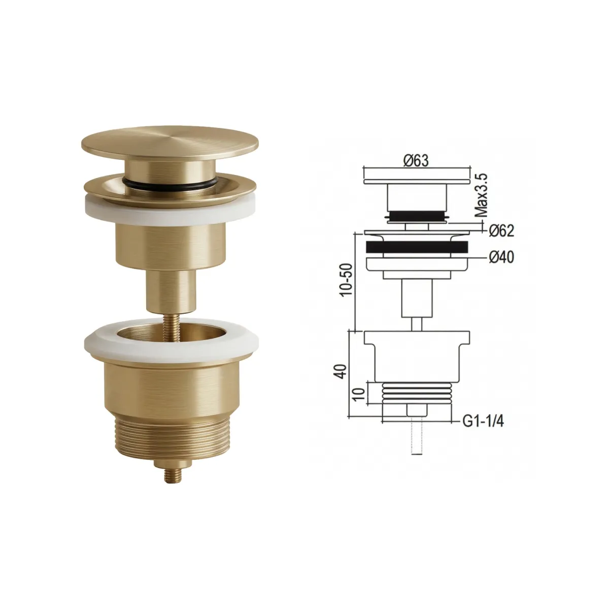 Piletta di scarico clic clac oro universale lavabo