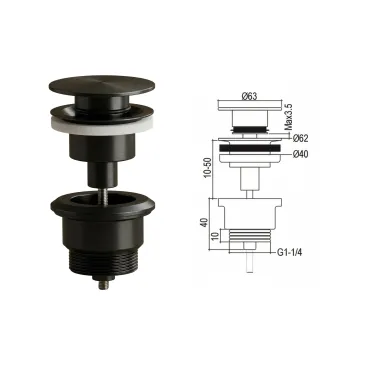 Bouchon de vidange universel noir clic-clac pour évier