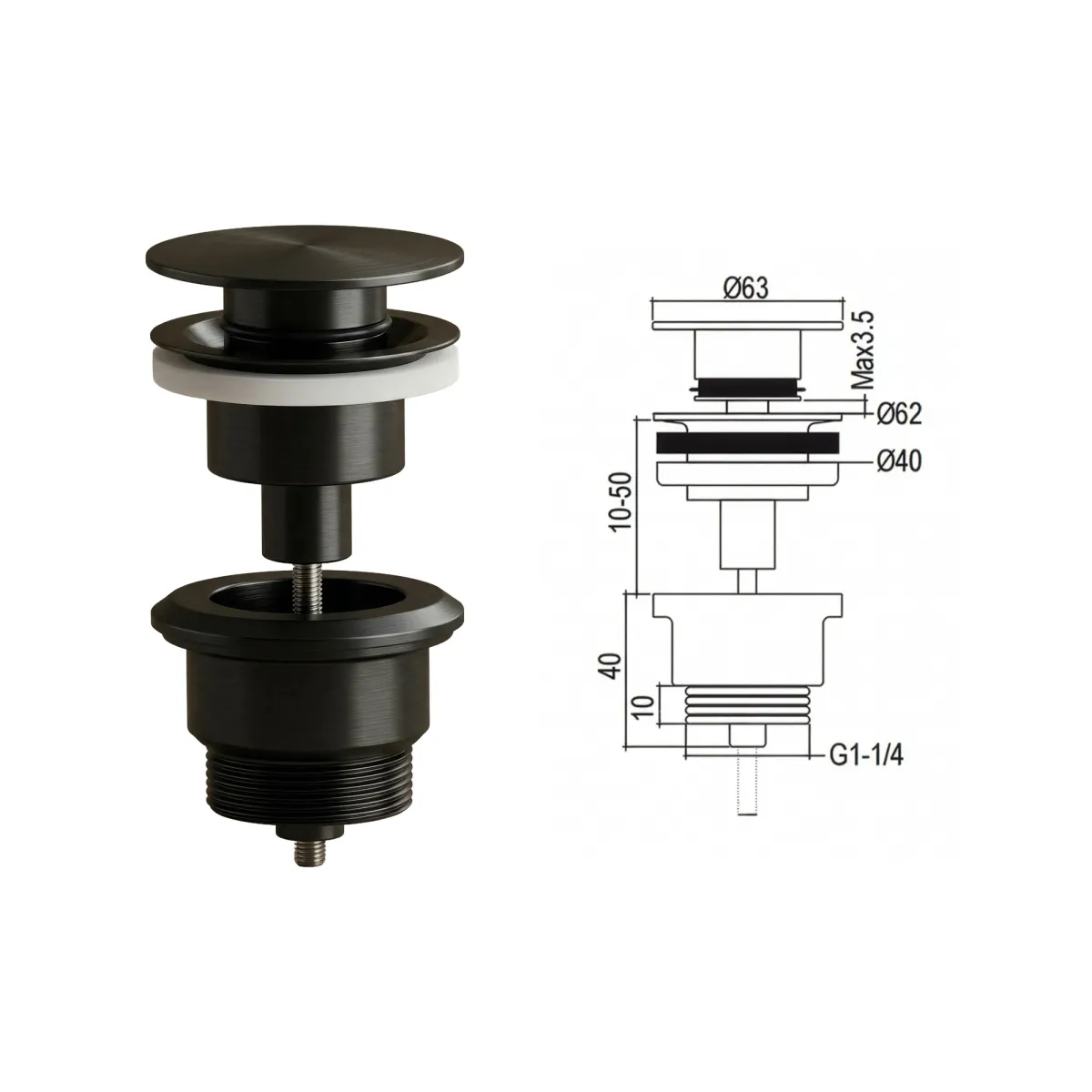 Bouchon de vidange universel noir clic-clac pour évier