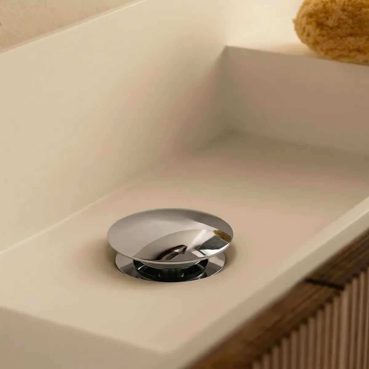 Piletta di scarico cromata con tappo piatto flat universale clic clac