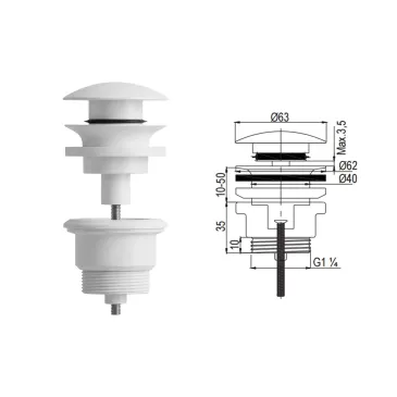 Bouchon de vidange universel blanc clic-clac