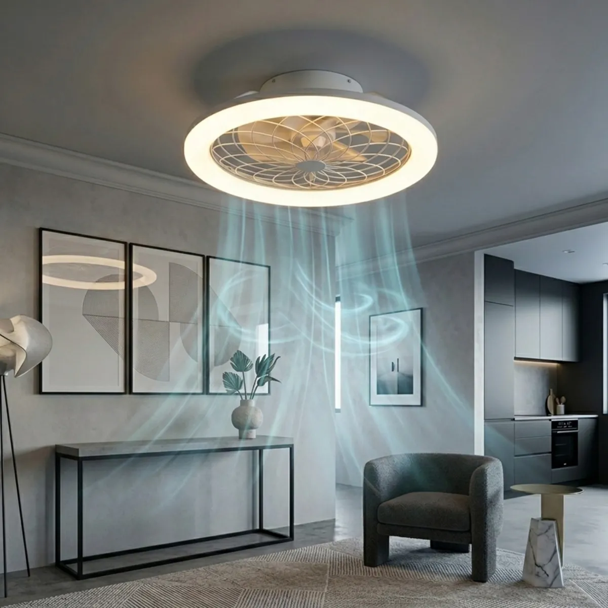 PLAFONIERA LED VENTILATORE ETESIA BIANCO 40W 5500LM CCT CON TELECOMANDO RF 49X17CM