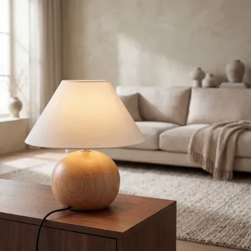 Lampe de table en pin clair et blanc effet bois | MondialShop