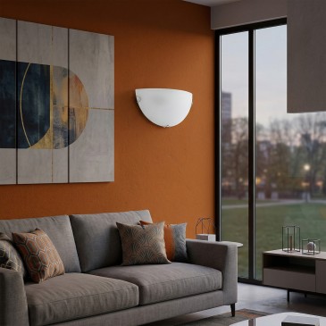 Applique Lunetta Vetro Satinato Bianco Lampada da Parete Classica E27