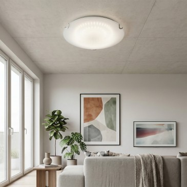 Plafonnier rond blanc simple avec intérieur classique en verre satiné E27