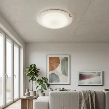 Plafonnier rond blanc simple avec intérieur classique en verre satiné E27