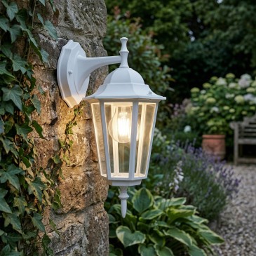 Weiße Außenwandleuchte London Down, 60 W, E27