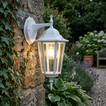 Weiße Außenwandleuchte London Down, 60 W, E27