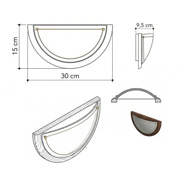 Lunette Wandleuchte aus weißem Glas und Holz, E27 | Mondialshop