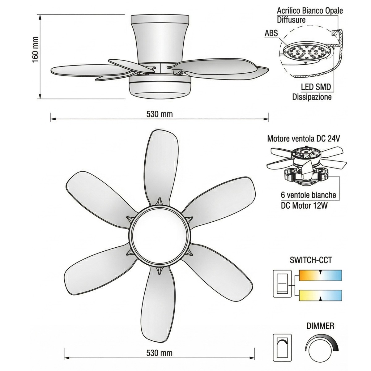 LED-Deckenleuchte mit Ventilator, weiß, 10 W, 1100 lm...