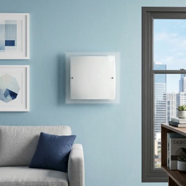 Plafonnier carré blanc avec double verre transparent 60 watts E27