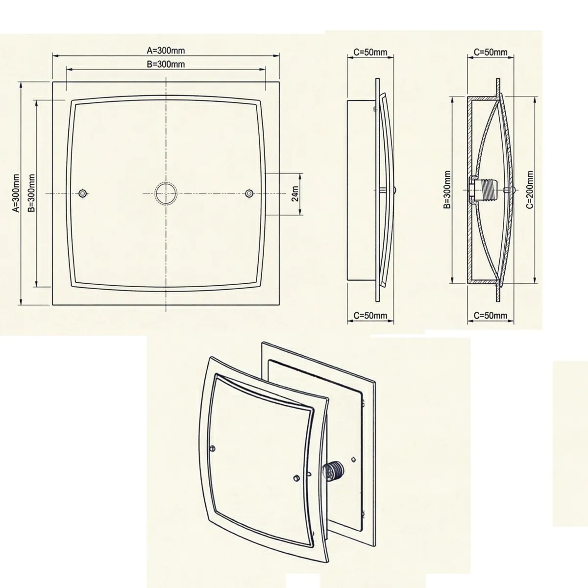 Plafonnier carré blanc avec double verre transparent 60 watts E27