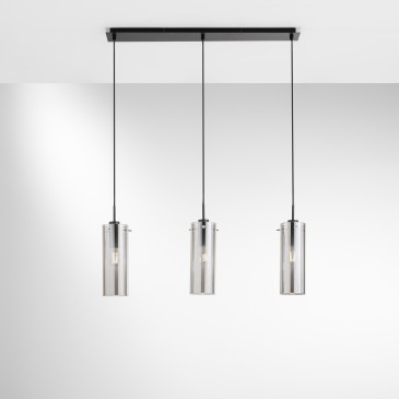 SOSPENSIONE MAGIC NERA/FUME' 3XE27 79X10X150CM