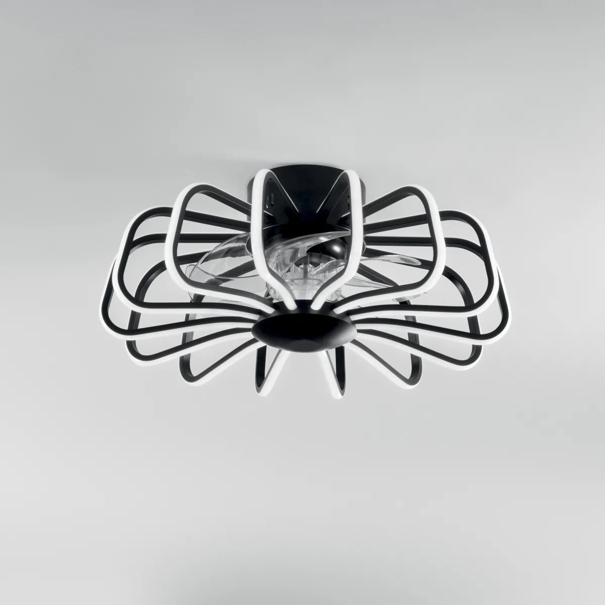 PLAFONIERA LED VENTILATORE GRECALE NERO 80W 8470LM CCT DIMM. Wi-Fi 50X20,7CM
