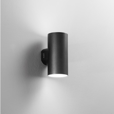 APPLIQUE BIEMISSIONE LED POLO NERA TONDA 2X8W 1960LM CCT IP65 7,8X9,9X16,2CM