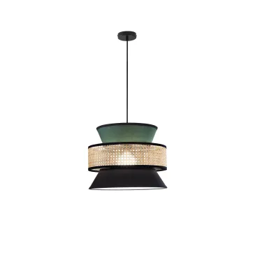 SOSPENSIONE GAZEBO VERDE+NERO+RATTAN NATURALE 1XE27 D40X200CM