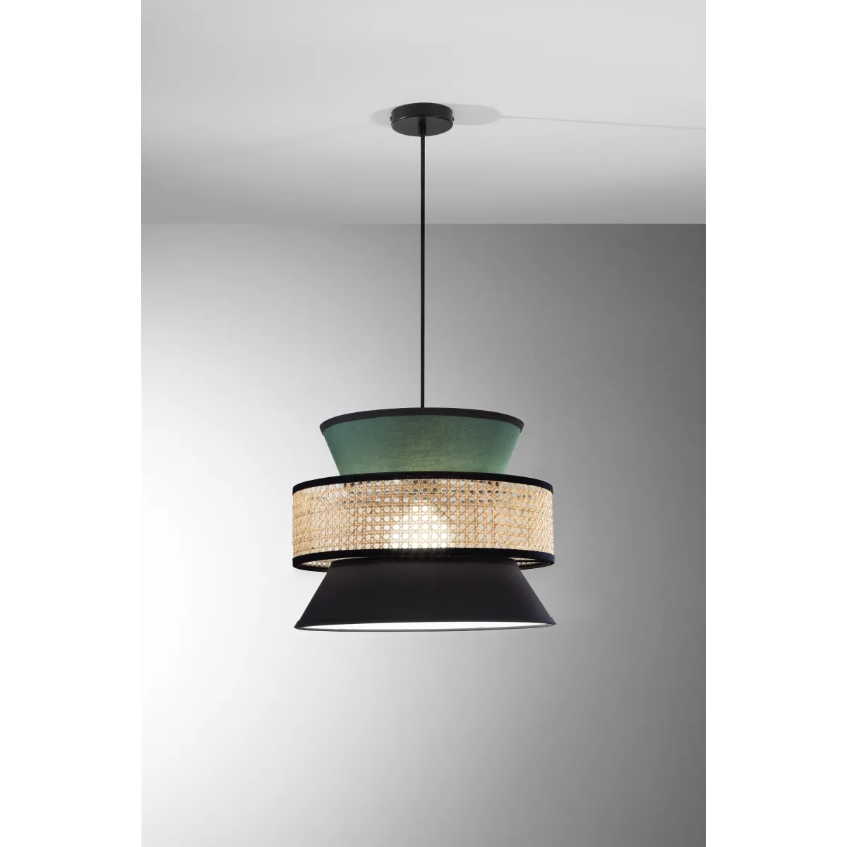 SOSPENSIONE GAZEBO VERDE+NERO+RATTAN NATURALE 1XE27...