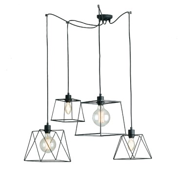 Suspension noire au design polygonal industriel, idéale pour les grandes tables et les lofts.