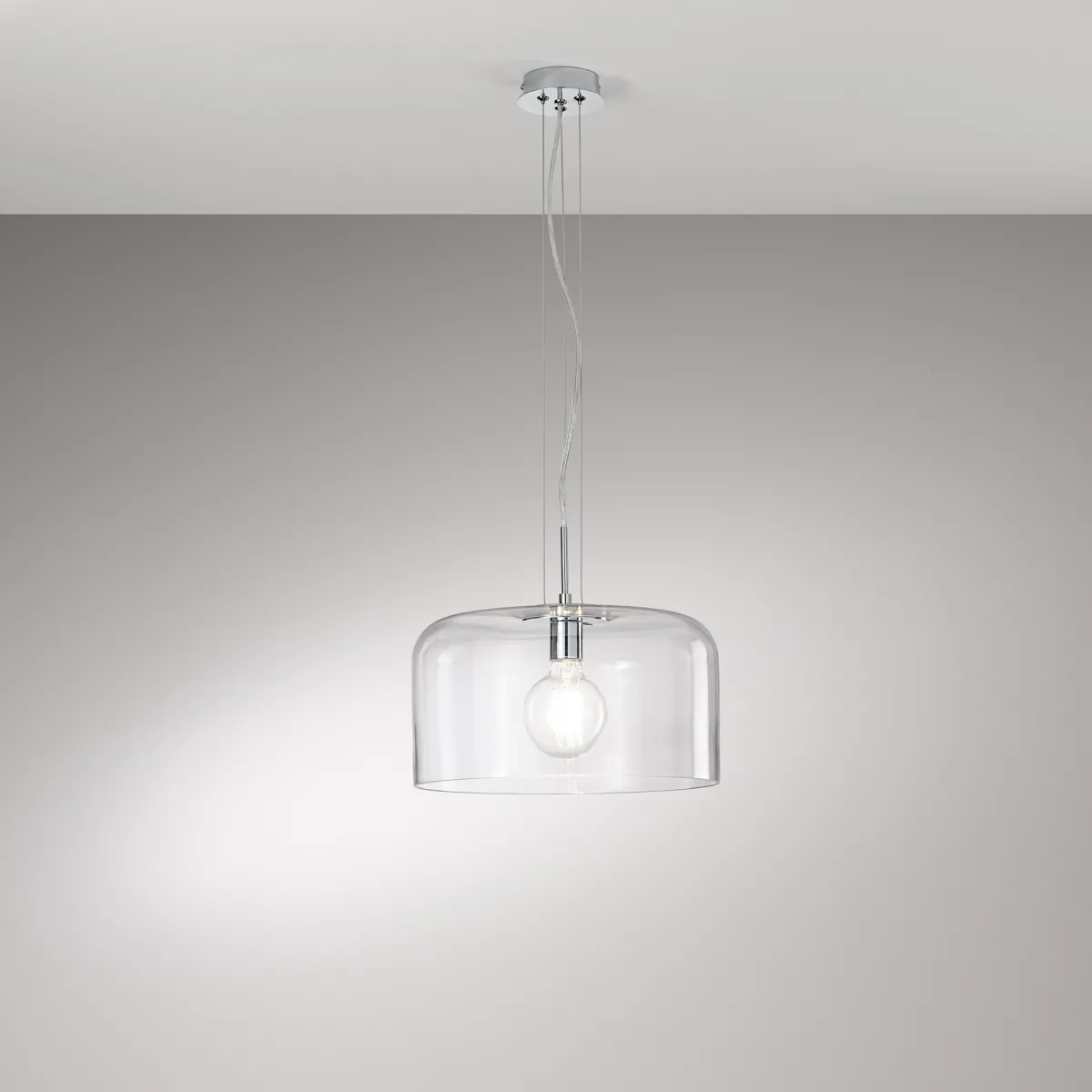 SOSPENSIONE GIBUS TRASPARENTE 1XE27 35X35X150CM