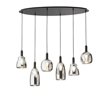 Lampadario moderno in Vetro nero e cromo 6XE14 Ideale per tavolo da pranzo
