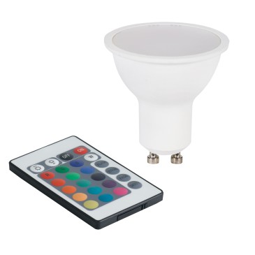 LAMPADINA LED CON TELECOMANDO GU10 5W 400LM RGBW 38° 50X56mm 15000h CRI80
