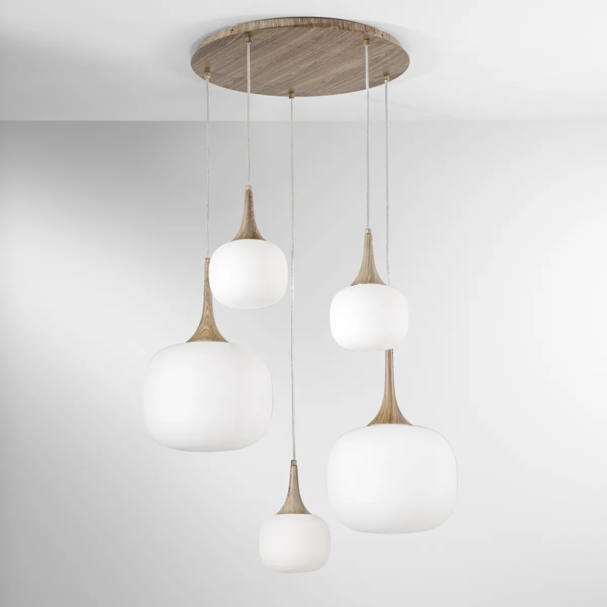 SOSPENSIONE JAIPUR BIANCA/LEGNO 2XE27+3XE14 70X70X200CM
