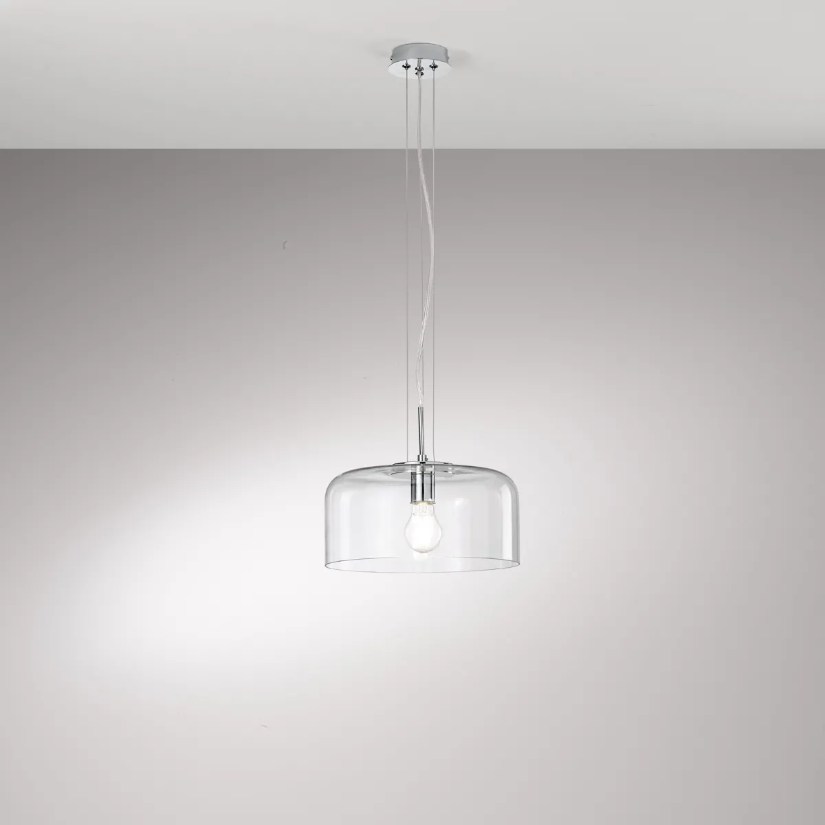 SUSPENSION TRANSPARENTE 1XE27 30X30X150CM