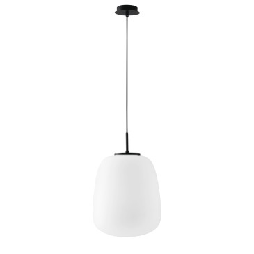 Kartoffelförmige ovale Hängeleuchte aus weißem Opal, 1xE27, 32x32x120cm