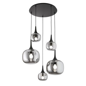 JAIPUR Hängelampe Rauchglas/Schwarz 2xE27+3xE14 70x70x200cm