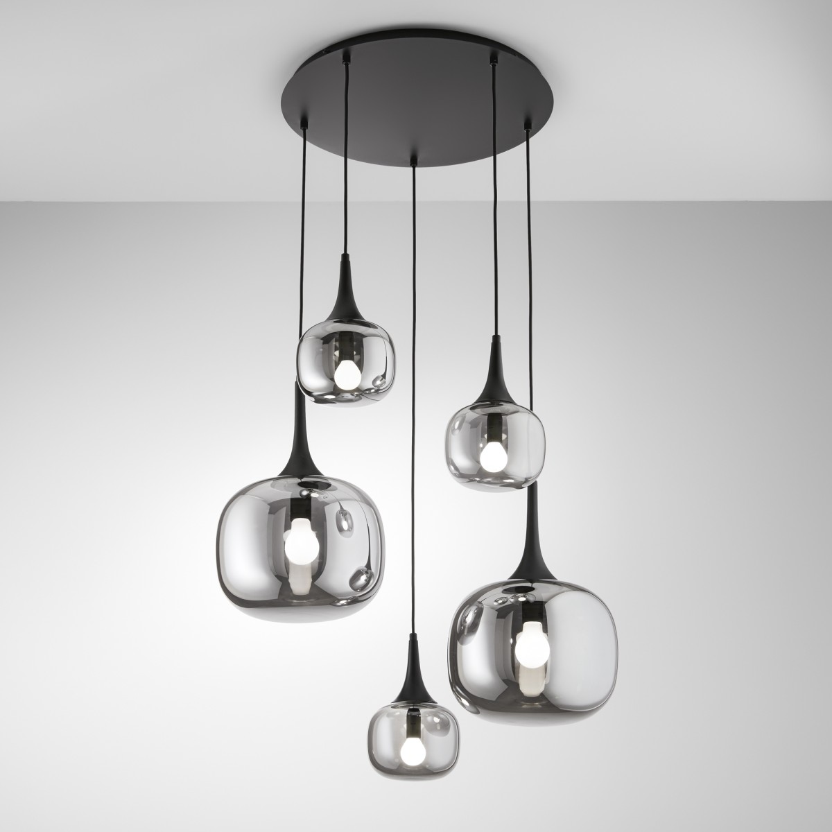 Suspension Jaipur fumée/noire 2 x E27 + 3 x E14 70 x 70 x...